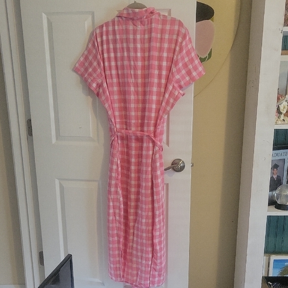 Croft & Barrow Pink Plaid short sleeve linen part button up Shirt Dress SzXL - Picture 5 of 5